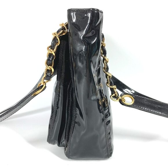 CHANEL A08036 CC CC Mark logo Tote Bag Chain Shoulder Bag enamel Black/Gold - Picture 6 of 16